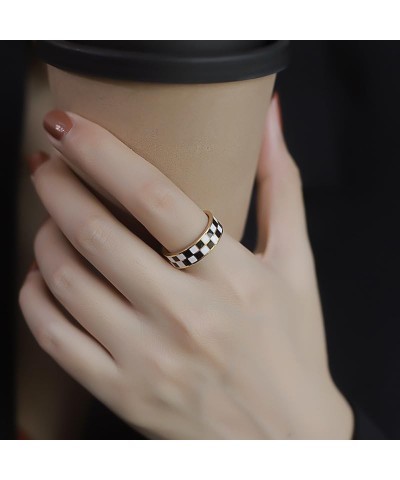 Checkerboard Bands Statement Finger Ring 14K Gold Plated Black White Titanium Steel Ring $7.35 Rings