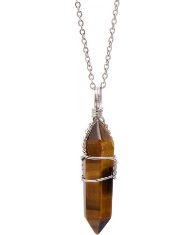 Hand Wired Natural Raw White Quartz Crystal Point Pendant Necklace Tiger Eye $8.66 Necklaces