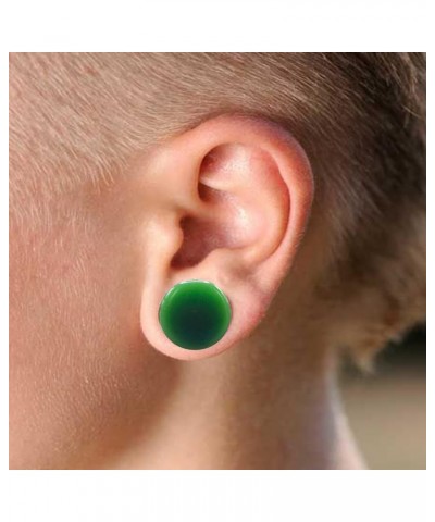 Pair of Green Jade Single Flare Stone Ear Plugs Silicone O-Ring Expander synthetic Gauges 8ga - 1 inch E617 5/8 Inch(16mm) $1...