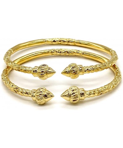 Solid .925 Sterling Silver Ridged Arrow Ends West Indian Bangles Plated with 14K Gold (PAIR) $96.14 Bracelets