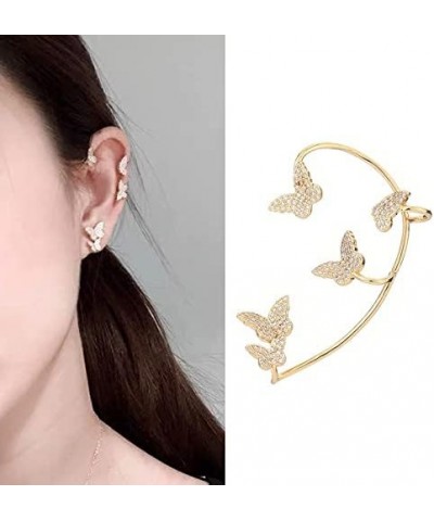 Elegant Crystal Cuff Butterfly Shiny Dainty Rhinestone Butterfly Ear Wrap No Piercing Ear Clip for Women and Girls Gold Set $...