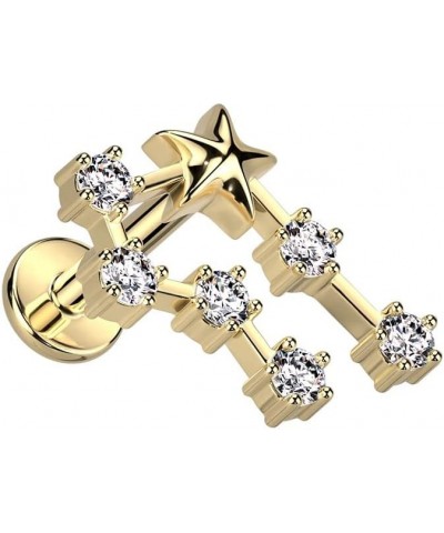 18GA Gold Plated 316L Stainless Steel Internally Threaded CZ Crystal Zodiac Constellation Flat Back Stud Cancer $10.36 Body J...