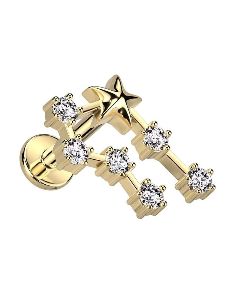 18GA Gold Plated 316L Stainless Steel Internally Threaded CZ Crystal Zodiac Constellation Flat Back Stud Cancer $10.36 Body J...