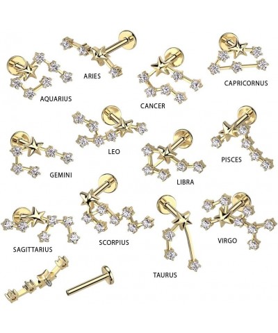 18GA Gold Plated 316L Stainless Steel Internally Threaded CZ Crystal Zodiac Constellation Flat Back Stud Cancer $10.36 Body J...