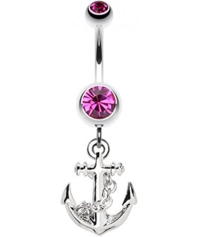 Classic Anchor Dangle Belly Button Ring 14 GA, Length: 10mm, Fuchsia $9.50 Body Jewelry