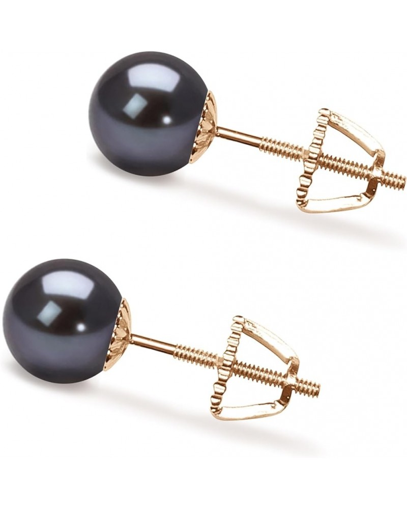 5-10mm Japanese Akoya Cultured Pearl Earrings Stud for Women AAA Black Earrings Sterling Silver Setting - 5.0 Millimeters Yel...