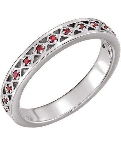 1/8 Cttw Diamond Stackable Wedding Anniversary Ring Band (.13 Cttw) (Width - 20.7mm) Genuine Mozambique Garnet - 14k White Go...