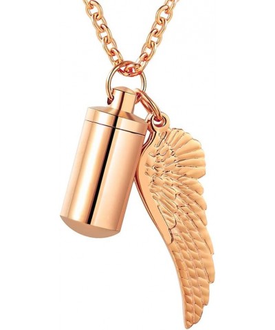 Urn Necklace for Ashes with Angel Wing Cremation Jewelry for Ashes Cylinder Pendant Necklaces for Ashes s rosegold non-engrav...