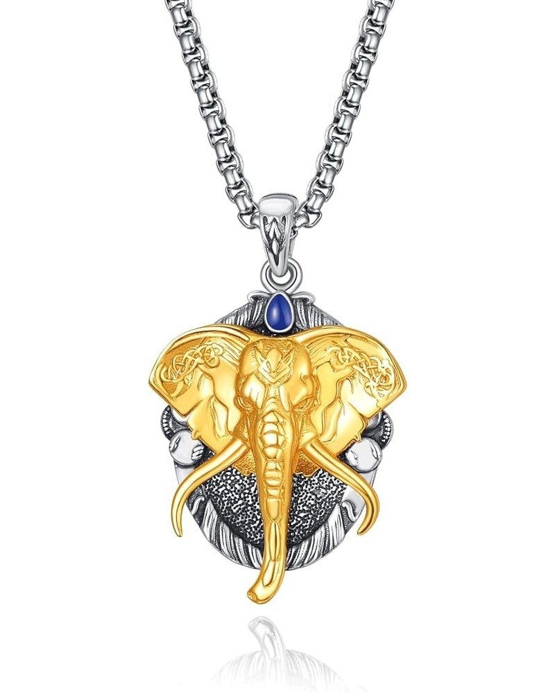 Elephant Necklace Sterling Silver Elephant/Fatima Hamsa Hand Celtic Viking Pendant Amulet Jewelry for Men Women Gold $34.50 N...