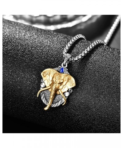 Elephant Necklace Sterling Silver Elephant/Fatima Hamsa Hand Celtic Viking Pendant Amulet Jewelry for Men Women Gold $34.50 N...