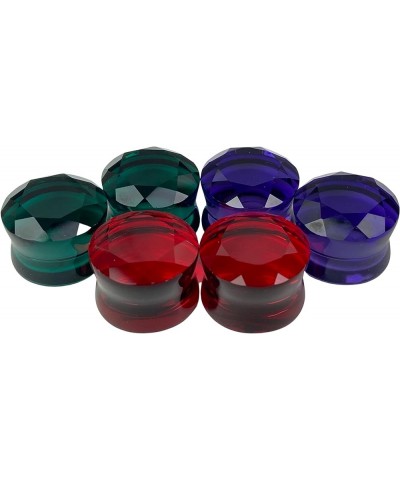 Set of 3 Pairs Faceted Glass Double Flare Plugs (Purple, Green, Red)(BP-041) 1/2" (12mm) $15.42 Body Jewelry