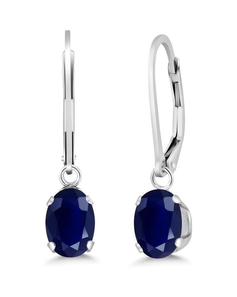 925 Sterling Silver Blue Sapphire Dangle Leverback Earrings For Women (2.04 Cttw, Gemstone September Birthstone, Oval 7X5MM) ...