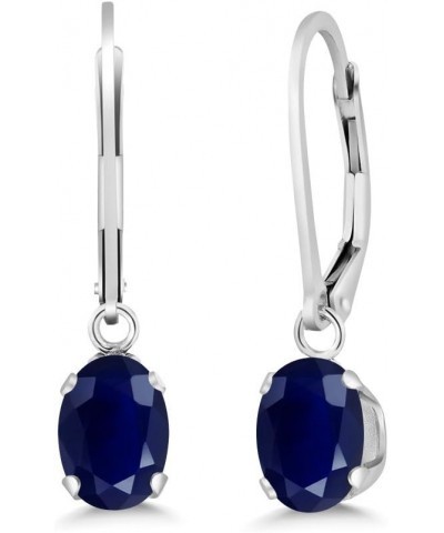 925 Sterling Silver Blue Sapphire Dangle Leverback Earrings For Women (2.04 Cttw, Gemstone September Birthstone, Oval 7X5MM) ...