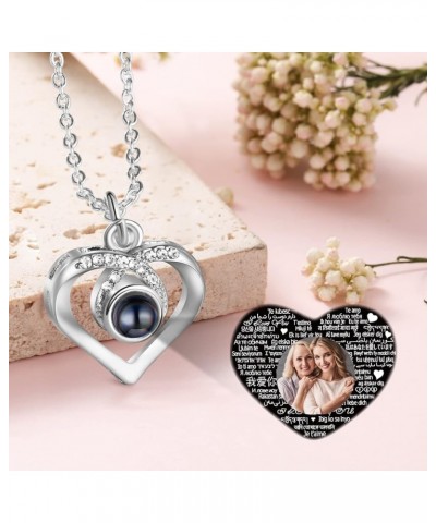 Custom Photo Projection Necklace with Picture Inside I Love You Necklace 100 Languages Personalized Heart Necklaces Memorial ...