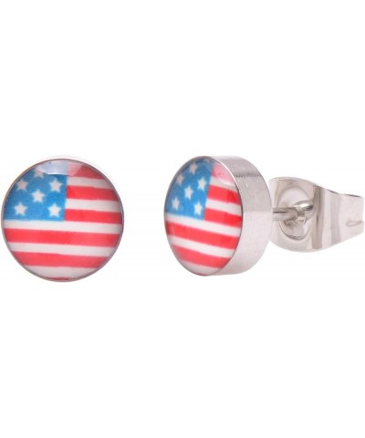 7mm Round Stainless Steel National Flag Earrings Studs United States $6.71 Earrings