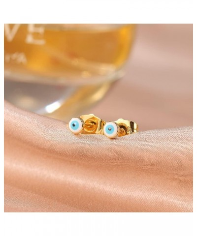 Blue Evil Eye Mini Stud Earrings for Women Little Girls and Men Dainty Minimalist Tiny Cartilage Tragus Small Cute Hypoallerg...