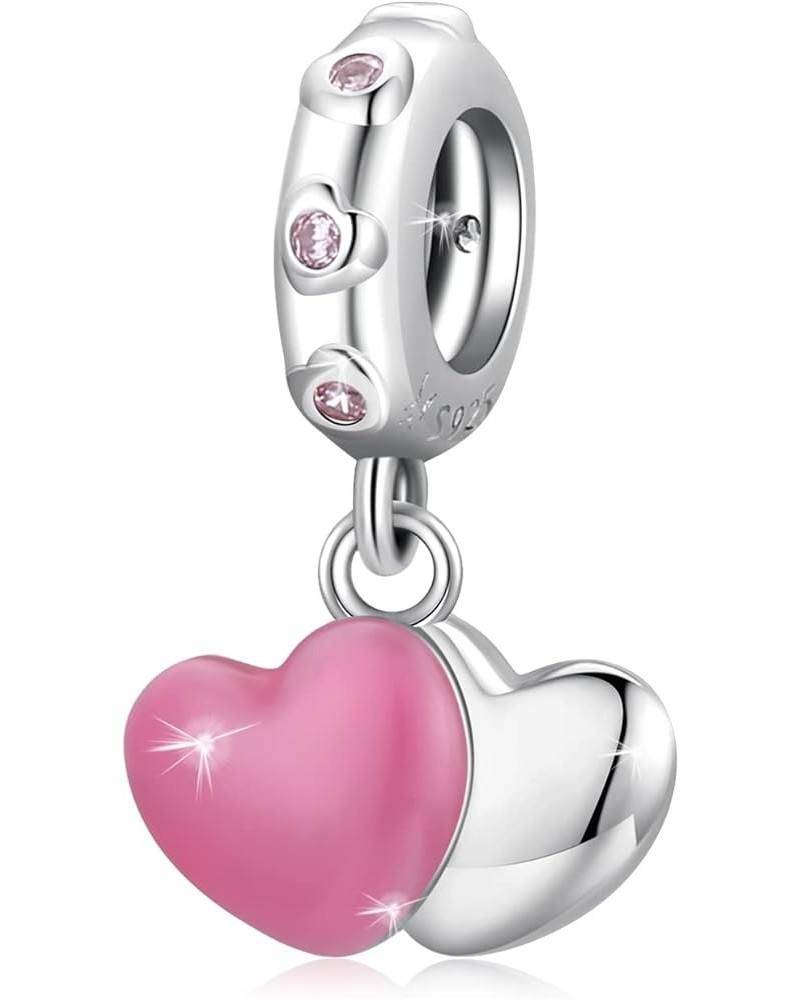 925 Sterling Silver Exquisite Charms Pink Love Heart Bead Charm for Bracelets The Key of Heart Charms Beads for Women Girls… ...