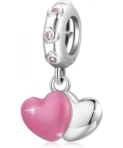 925 Sterling Silver Exquisite Charms Pink Love Heart Bead Charm for Bracelets The Key of Heart Charms Beads for Women Girls… ...