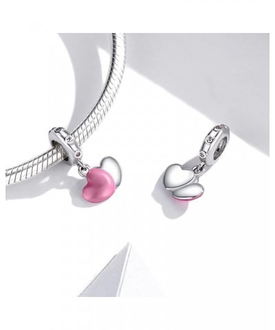 925 Sterling Silver Exquisite Charms Pink Love Heart Bead Charm for Bracelets The Key of Heart Charms Beads for Women Girls… ...