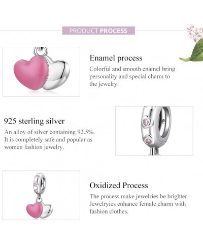 925 Sterling Silver Exquisite Charms Pink Love Heart Bead Charm for Bracelets The Key of Heart Charms Beads for Women Girls… ...