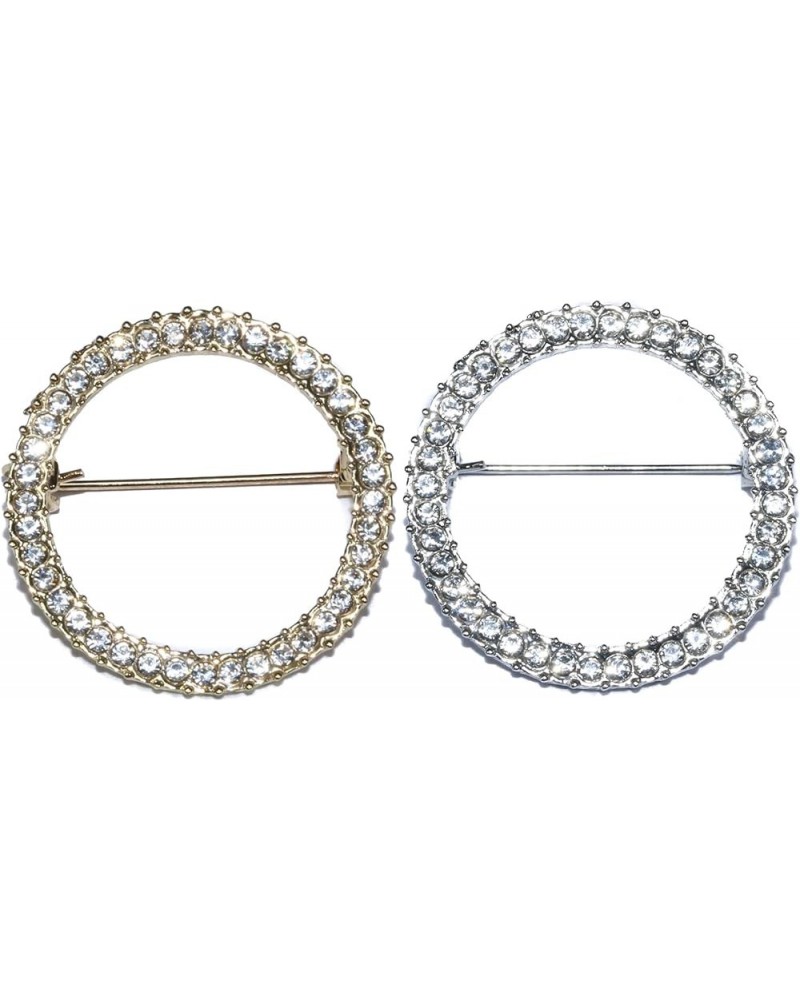 2Pieces Shiny Geometry Circle Round Brooch for Women Girls Suit Lapel Pins for Party Wedding Gift Fashion Feminist Rhinestone...