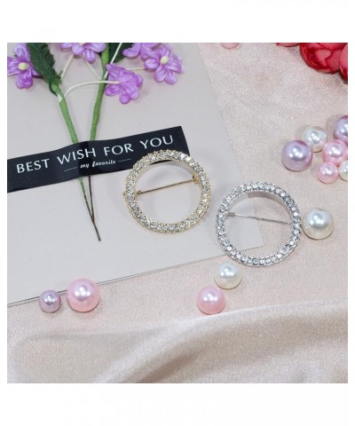 2Pieces Shiny Geometry Circle Round Brooch for Women Girls Suit Lapel Pins for Party Wedding Gift Fashion Feminist Rhinestone...