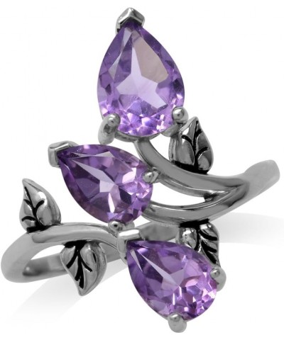 2.33ct. 3 Stone Natural Amethyst 925 Sterling Silver Bypass Leaf Ring $16.01 Rings