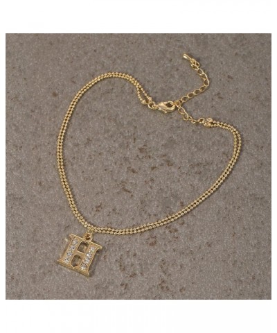 Double Line Rhinestone Crystal Initial Anklet H $7.79 Anklets