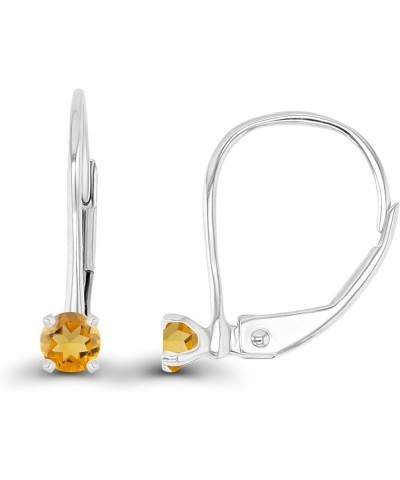 14k Gold Solid Hypoallergenic 3mm Round Genuine Birthstone Natural Gemstone Leverback Earrings Citrine White Gold $49.35 Earr...