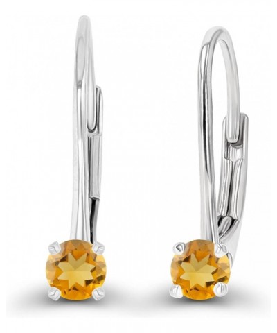 14k Gold Solid Hypoallergenic 3mm Round Genuine Birthstone Natural Gemstone Leverback Earrings Citrine White Gold $49.35 Earr...