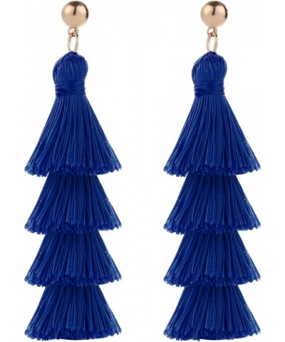 Tassel Earrings Handmade Tiered Thread Tassel Dangle Earrings, Multi Colors Royal Blue $7.94 Earrings