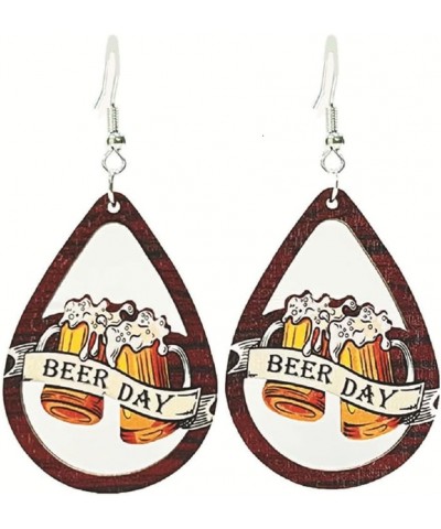 Funny Simulation Beer Bottle Earrings Lightweight Red Wine Glass Teardrop Wooden Dangle Earrings Cute Beer Mug Coffee Cat Gno...