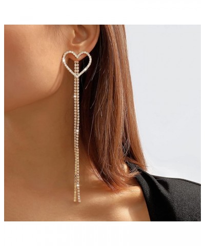 Heart Extra Long Dangling Rhinestone Drop Earrings Clear Crystal Dangle Earring for Women Girls Party Prom Gold $5.69 Earrings