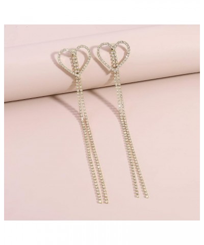 Heart Extra Long Dangling Rhinestone Drop Earrings Clear Crystal Dangle Earring for Women Girls Party Prom Gold $5.69 Earrings