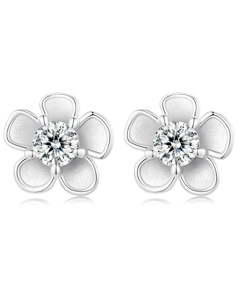 0.1CT Moissanite Flower Stud Earrings for Women Girls 925 Sterling Silver Hypoallergenic Shiny Crystal Cute Small Cherry Flor...