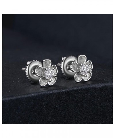 0.1CT Moissanite Flower Stud Earrings for Women Girls 925 Sterling Silver Hypoallergenic Shiny Crystal Cute Small Cherry Flor...