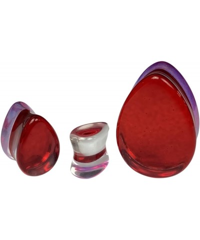 Pair of Red Iridescent Glass Teardrop Double Flare Plugs (PG-597) 5/8" (16mm) $8.40 Body Jewelry