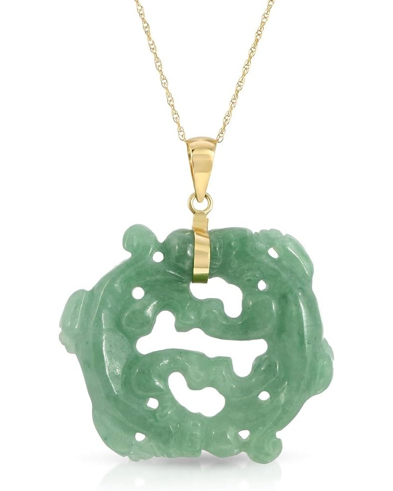 14K Yellow Gold Real Jade Double Dragon Pendant Necklace 17 Green Jade $75.42 Necklaces