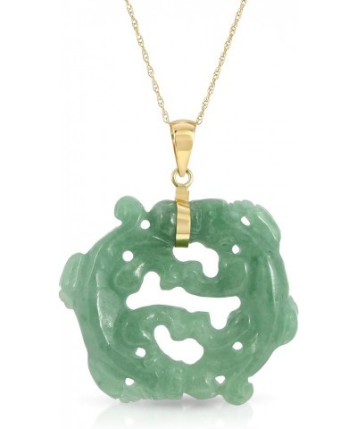 14K Yellow Gold Real Jade Double Dragon Pendant Necklace 17 Green Jade $75.42 Necklaces