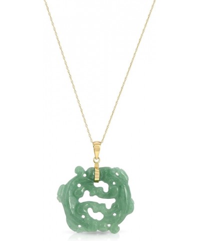 14K Yellow Gold Real Jade Double Dragon Pendant Necklace 17 Green Jade $75.42 Necklaces