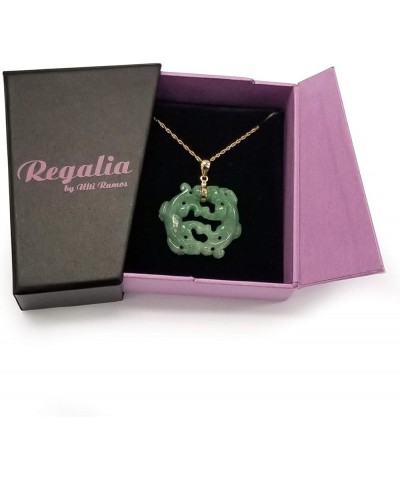 14K Yellow Gold Real Jade Double Dragon Pendant Necklace 17 Green Jade $75.42 Necklaces