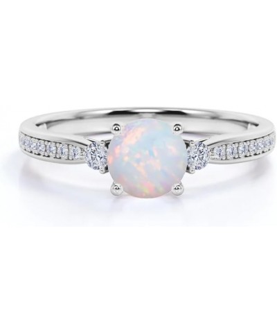 White Opal Engagement Rings for Women Center 1 CT Brilliant Round Cut Opal Ring with Moissanite in 10K 14K 18K Gold October B...