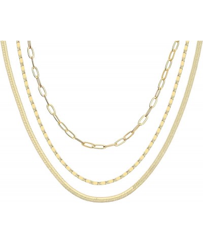 14K Gold Plated Dainty Layering Necklaces for Women | Snake Chain, Curb Link, Paperclip Layered Chains | Trendy Layering Neck...