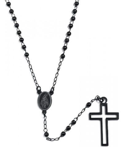 Unisex Black Stainless Steel Long Rosary Bead Chain Jesus Cross Catholic Crucifix Cross Necklace,36 XS.4mm Bead-virgin mary-B...