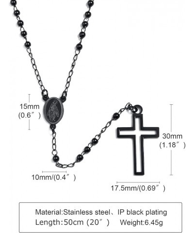 Unisex Black Stainless Steel Long Rosary Bead Chain Jesus Cross Catholic Crucifix Cross Necklace,36 XS.4mm Bead-virgin mary-B...