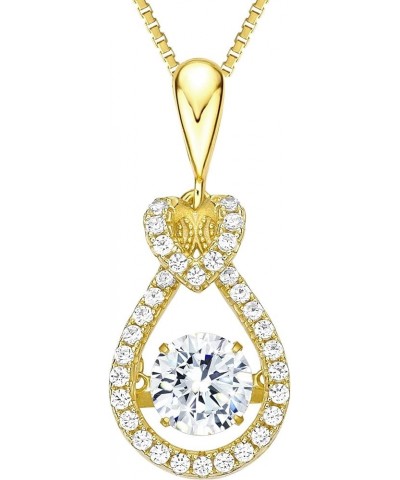 Heart & Pear Dancing Gemstone Necklace for Women 925 Sterling Silver & Pure Brilliance Zirconia yellow gold plated sterling s...