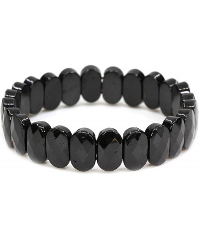 Semi Precious Stones 14mm Faceted Oval Beads Crystal Rock Elastic Bangle 7.5 Inch Black Tourmaline $10.79 Bracelets