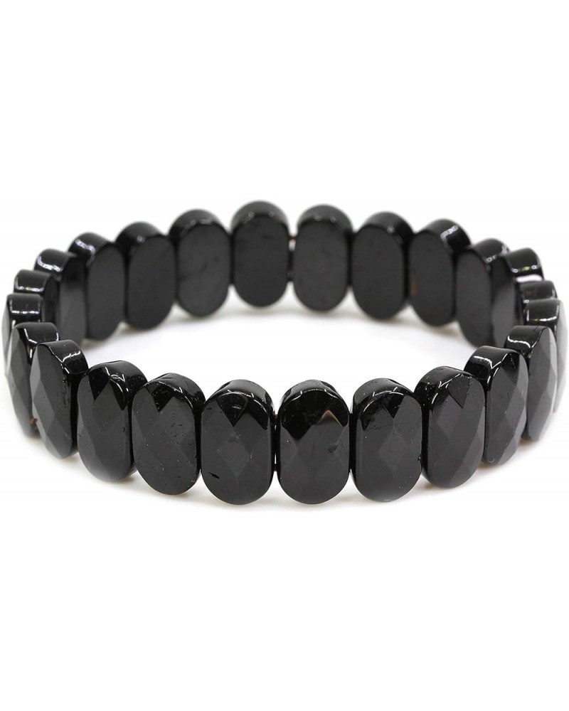 Semi Precious Stones 14mm Faceted Oval Beads Crystal Rock Elastic Bangle 7.5 Inch Black Tourmaline $10.79 Bracelets