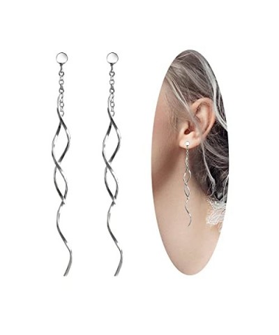 Sterling Silver Spiral Long Wire Earrings, Handmade Twisted Linear Hypoallergenic Dangle Drop Earrings, Perfect Gift for Wome...