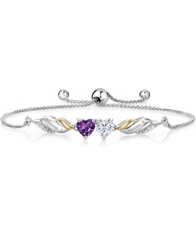 925 Silver and 10K Yellow Gold Bracelet For Women Heart Shape Purple Amethyst and Moissanite (0.86 Cttw) $45.88 Bracelets